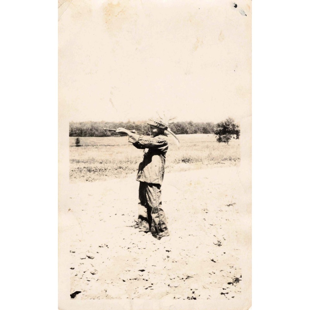 Vtg Snapshot Boy Native American Headdress Costume Photo w/ Notation - Picture 1 of 2